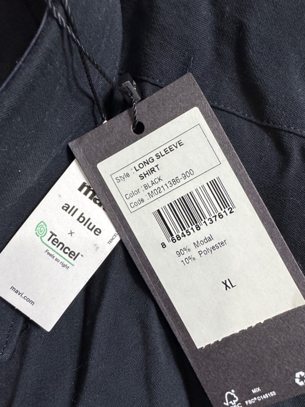 NWT Mavi Men’s Black Long Sleeve Button-Up Shirt all blue x tencel size XL - Picture 4 of 5
